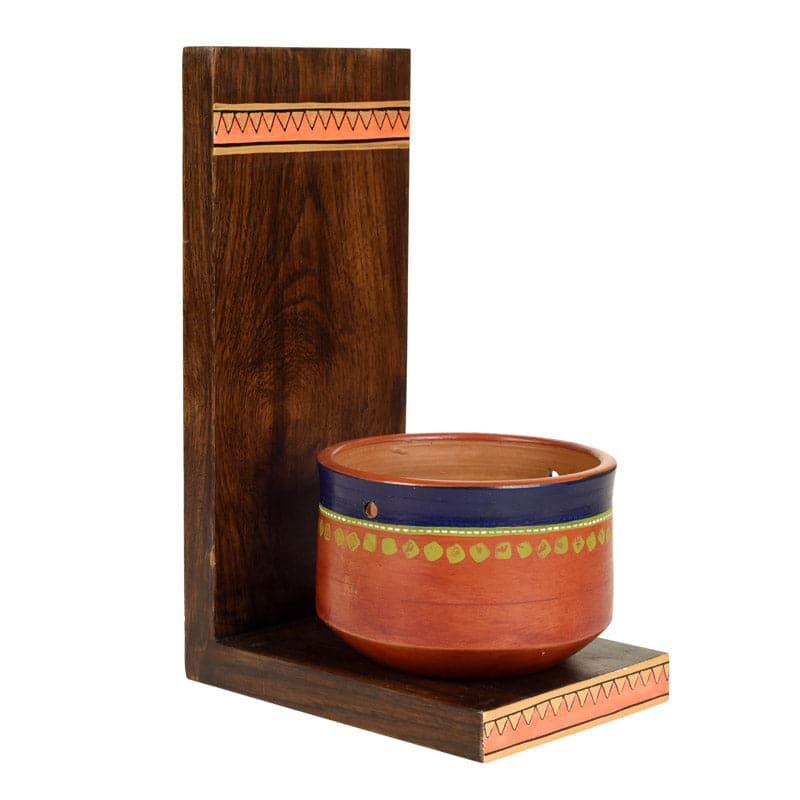 Wall Accents - Asoori Wall Shelf With Earthen Planter - Set Of Two