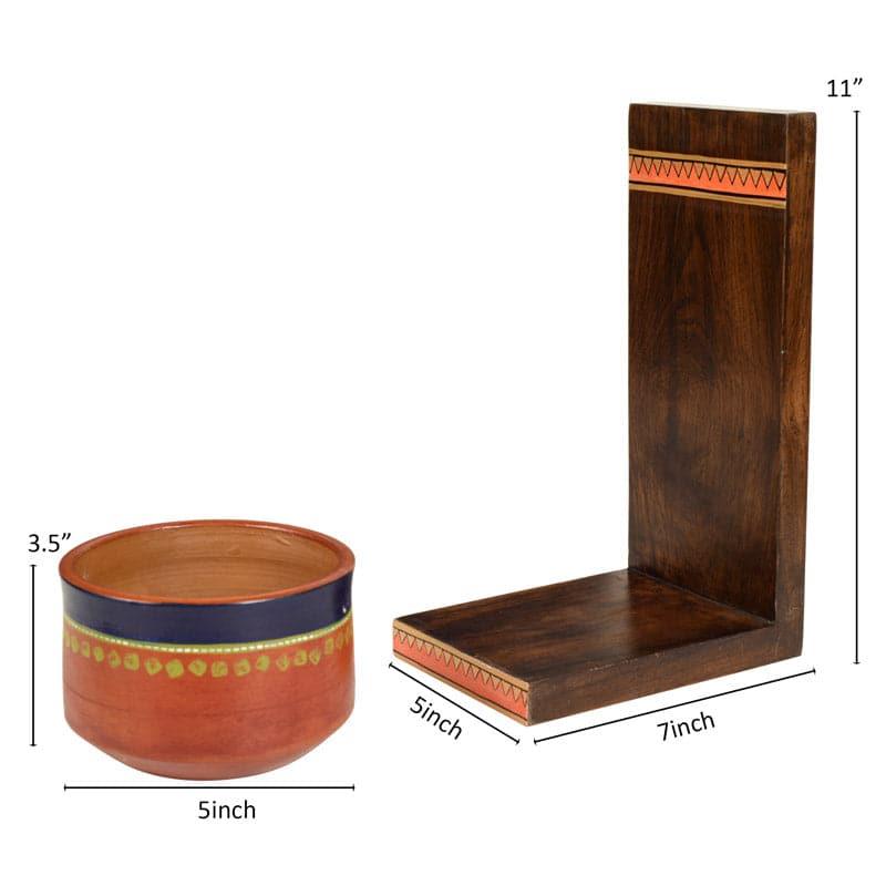 Buy Asoori Wall Shelf With Earthen Planter - Set Of Two Wall Accents from Vaaree