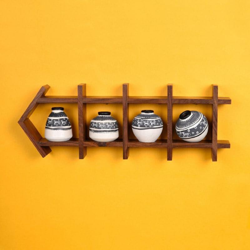 Wall Accents - Chenaya Wall Shelf With Pots - Set Of Five