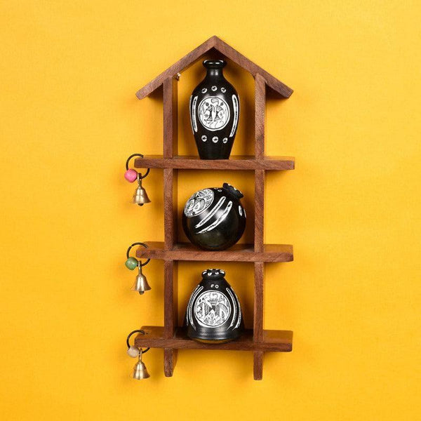 Wall Accents - Home Charm Wall Shelf With Black Pot - Set Of Four