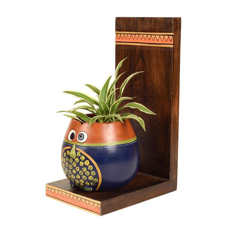 Wall Accents - Hoot Play Wall Shelf With Earthen Planter - Set Of Two