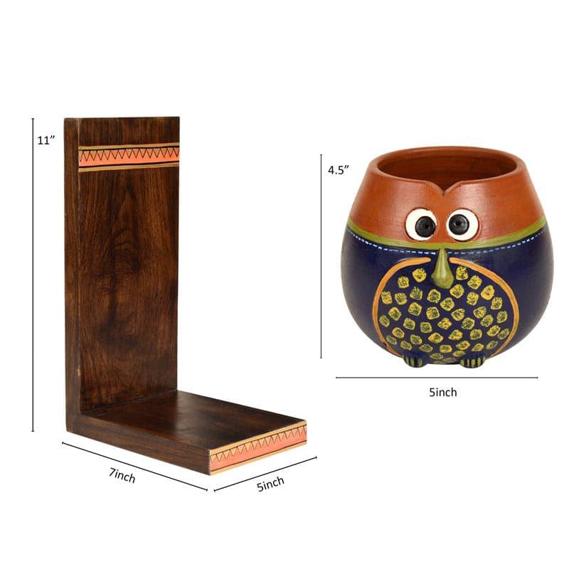 Wall Accents - Hoot Play Wall Shelf With Earthen Planter - Set Of Two