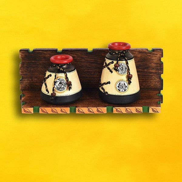 Wall Accents - Madhubani Wall Shelf With Pot - Set Of Three