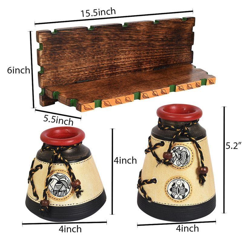 Wall Accents - Madhubani Wall Shelf With Pot - Set Of Three