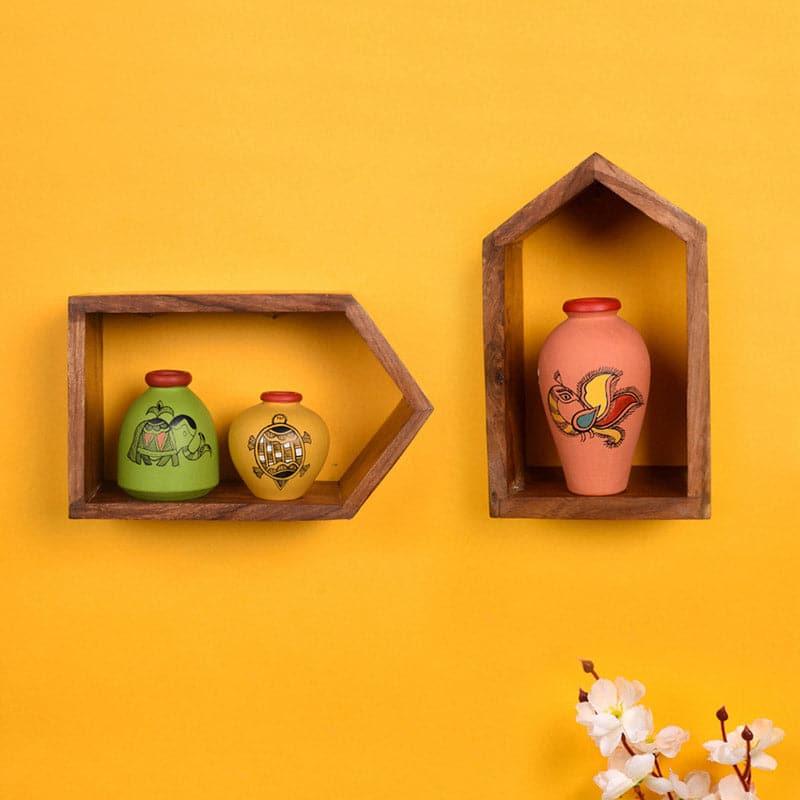 Wall Accents - Mastani Wall Shelf With Colored Pots - Set Of Five