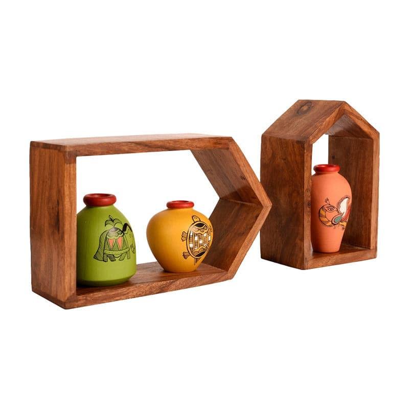 Wall Accents - Mastani Wall Shelf With Colored Pots - Set Of Five