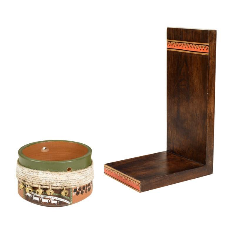 Wall Accents - Moya Wall Shelf With Earthen Planter - Set Of Two