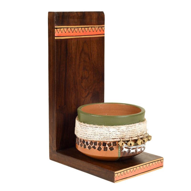 Wall Accents - Moya Wall Shelf With Earthen Planter - Set Of Two