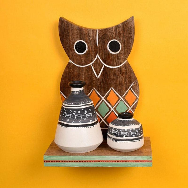 Wall Accents - Owlery Wall Shelf With Pot - Set Of Three