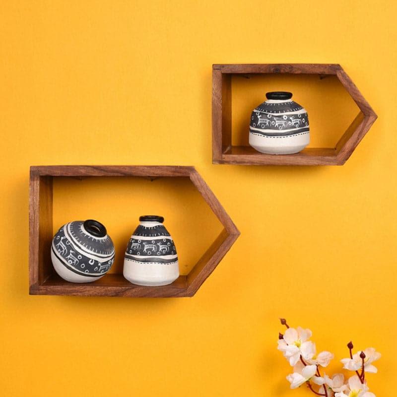 Wall Accents - Priyank Wall Shelf With Multicolor Pots - Set Of Five