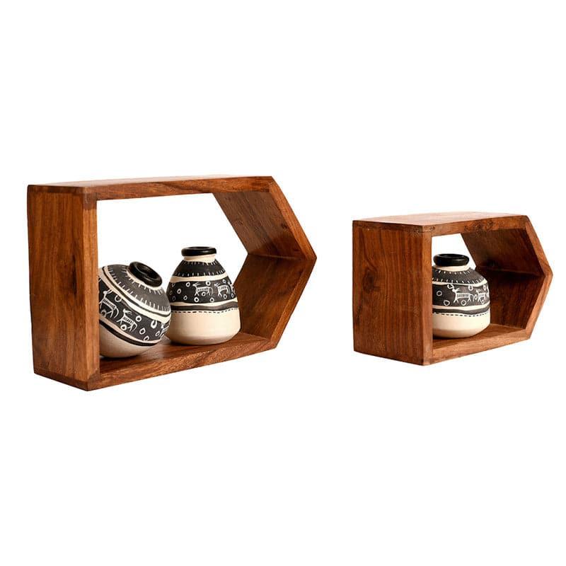 Wall Accents - Priyank Wall Shelf With Multicolor Pots - Set Of Five