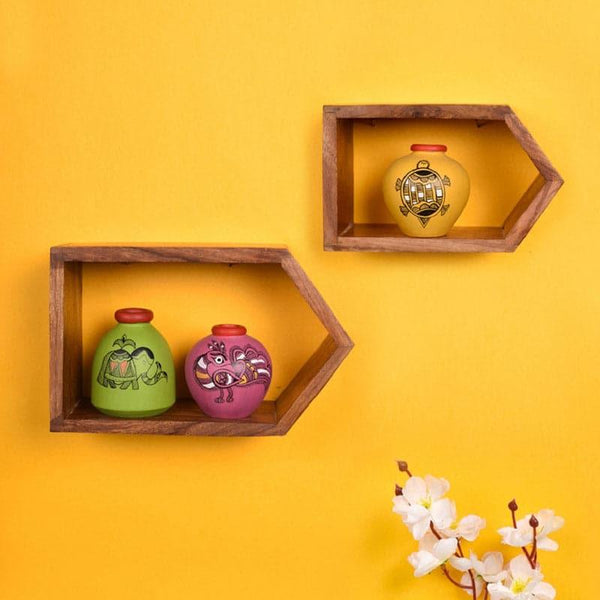 Wall Accents - Priyank Wall Shelf With Pots - Set Of Five