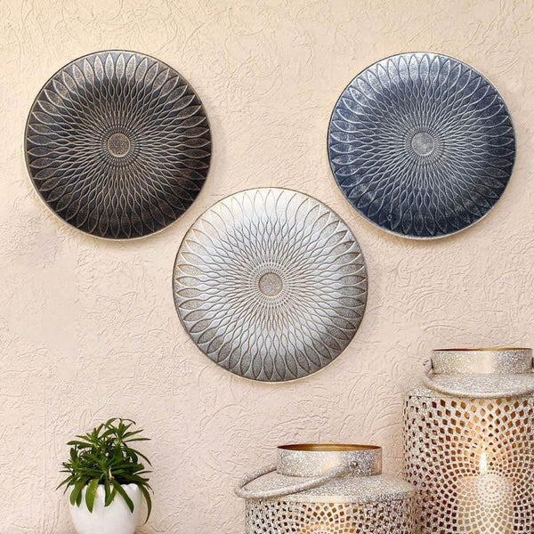 Wall Accents - Sinoya Decorative Wall Plates (Brown, White, Blue) - Set Of Three