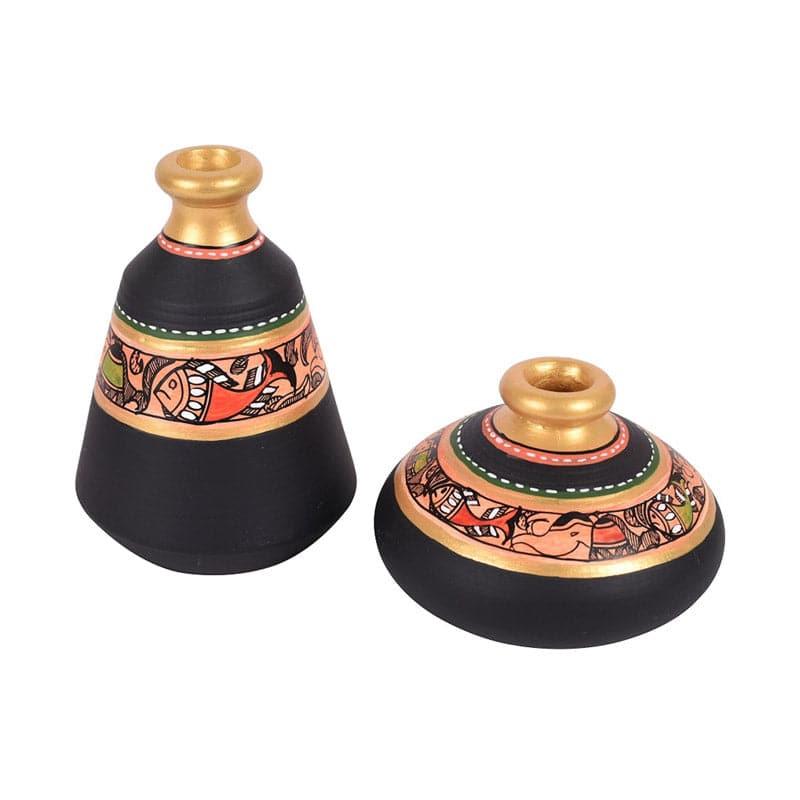 Wall Accents - Triangle Tree Wall Shelf With Madhubani Pot - Set Of Four