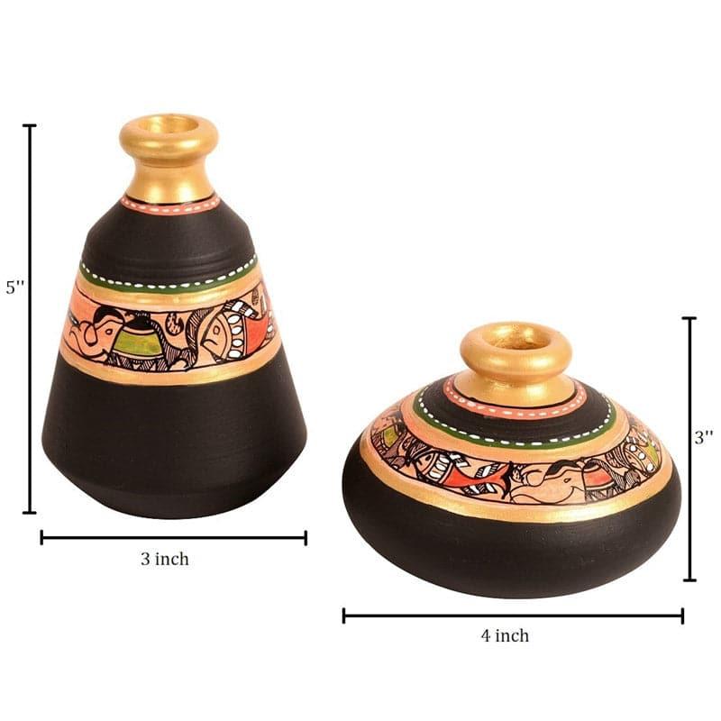 Wall Accents - Triangle Tree Wall Shelf With Madhubani Pot - Set Of Four