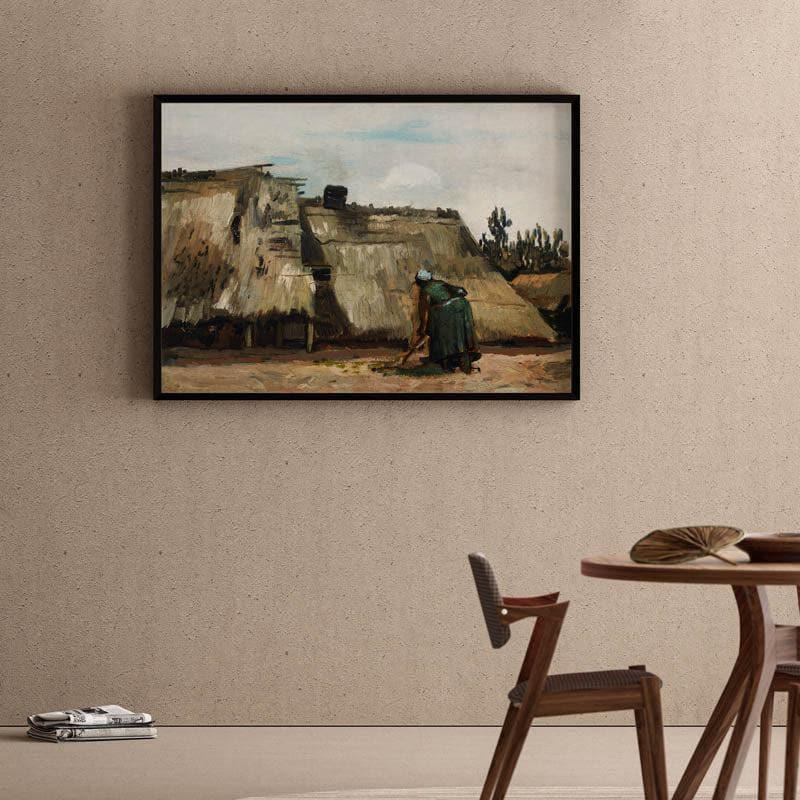 Wall Art & Paintings - A Peasant Woman Digging In Front Of Her Cottage By Vincent Van Gogh - Black Frame