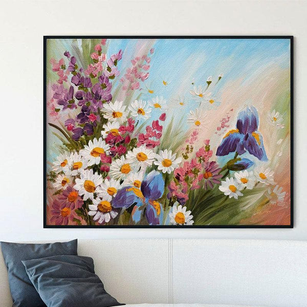 Wall Art & Paintings - Abstract Flower Daisies Wall Painting - Black Frame