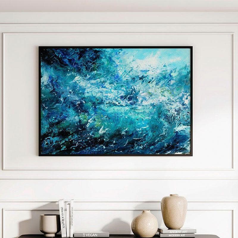 Wall Art & Paintings - Abstract Ocean Waves Wall Painting - Black Frame