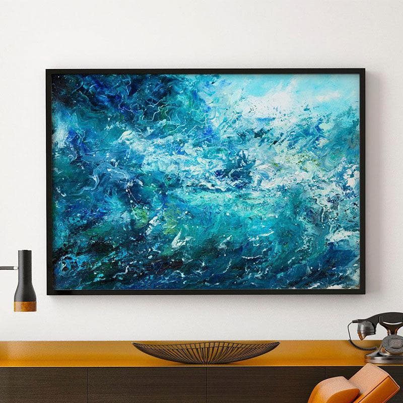 Wall Art & Paintings - Abstract Ocean Waves Wall Painting - Black Frame