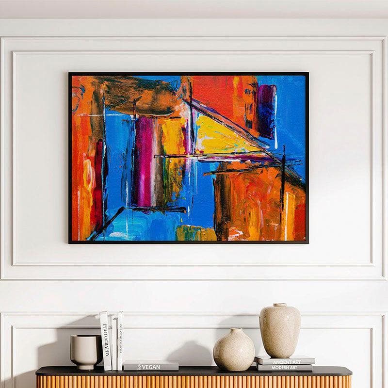 Wall Art & Paintings - Abstract Remix Blue Wall Painting - Black Frame