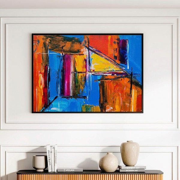 Wall Art & Paintings - Abstract Remix Blue Wall Painting - Black Frame