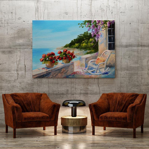 Wall Art & Paintings - Balcony Near The Sea Wall Painting - Gallery Wrap