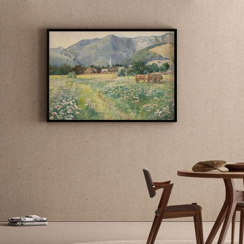 Wall Art & Paintings - Blooming Meadow Landscape Wall Painting - Black Frame