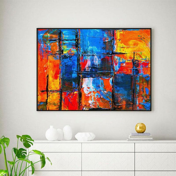 Wall Art & Paintings - Blue and Orange Wall Painting - Black Frame