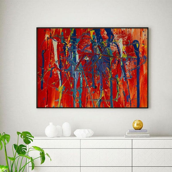 Wall Art & Paintings - Blue And Red Wall Painting - Black Frame