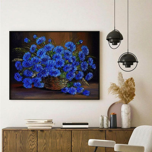 Buy Wall Art & Paintings - Blue Flowers In A Vase Wall Painting By Vincent Van Gogh - Black Frame at Vaaree online