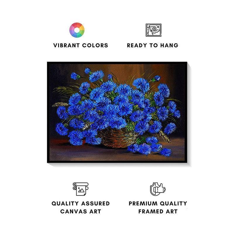 Buy Blue Flowers In A Vase Wall Painting - Black Frame Wall Art & Paintings from Vaaree