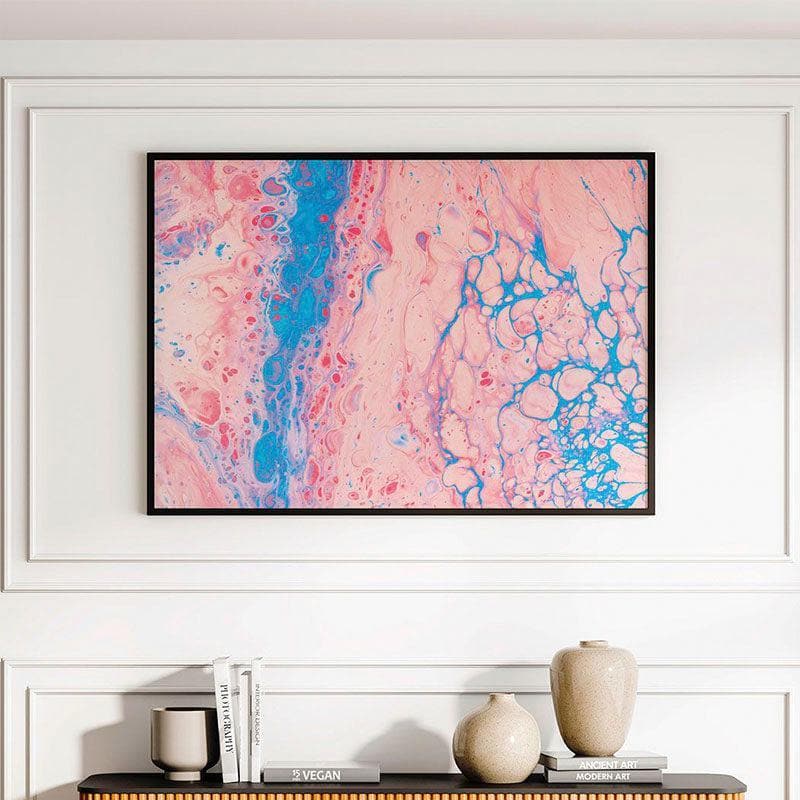 Wall Art & Paintings - Blue-Peach Fluid Painting - Black Frame