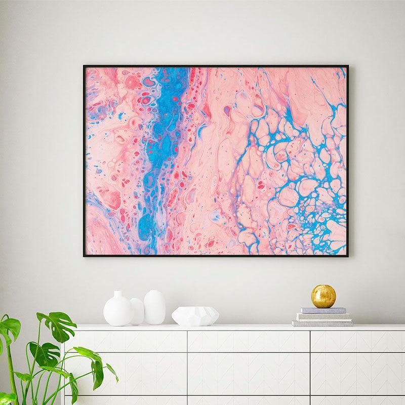 Wall Art & Paintings - Blue-Peach Fluid Painting - Black Frame