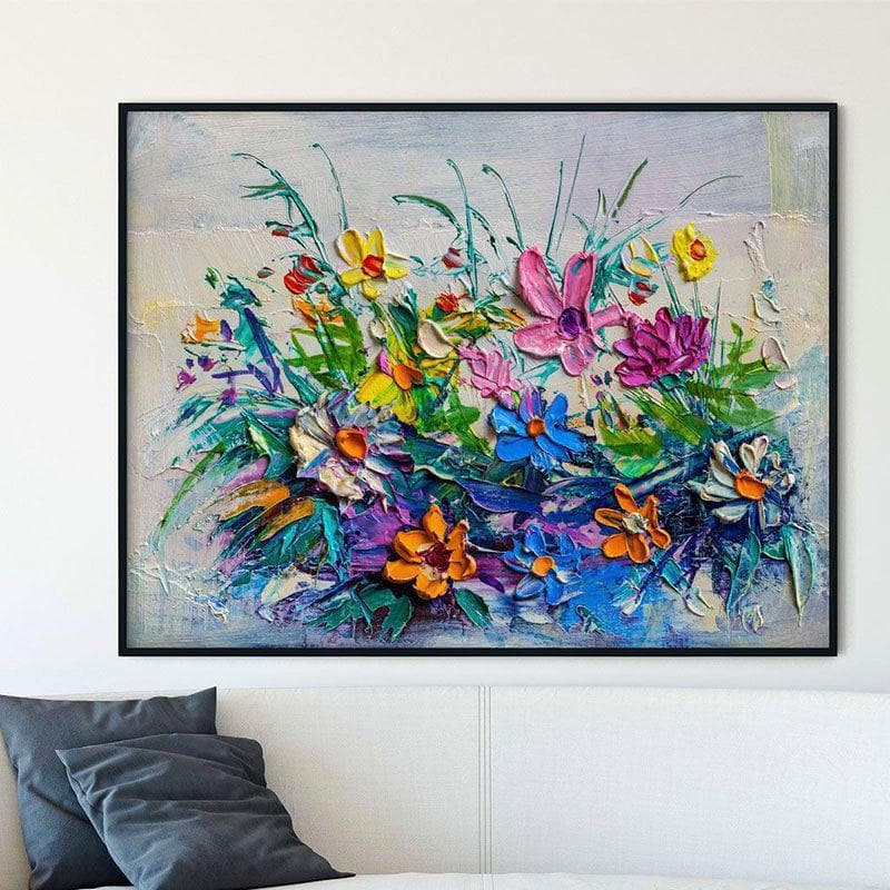 Buy Bouquet Of Flowers Multicolored Wall Painting - Black Frame Wall Art & Paintings from Vaaree