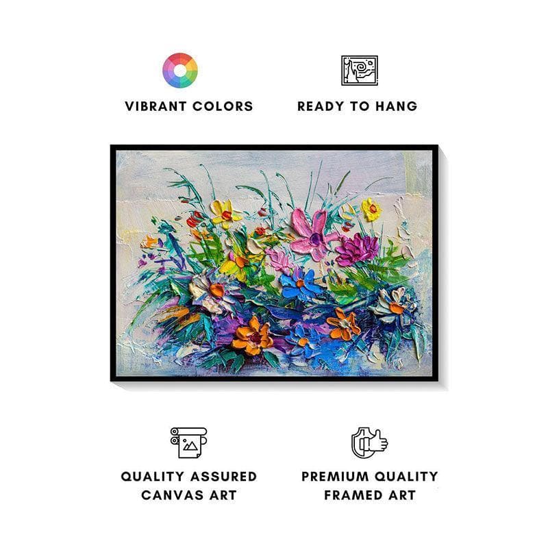 Buy Bouquet Of Flowers Multicolored Wall Painting - Black Frame Wall Art & Paintings from Vaaree