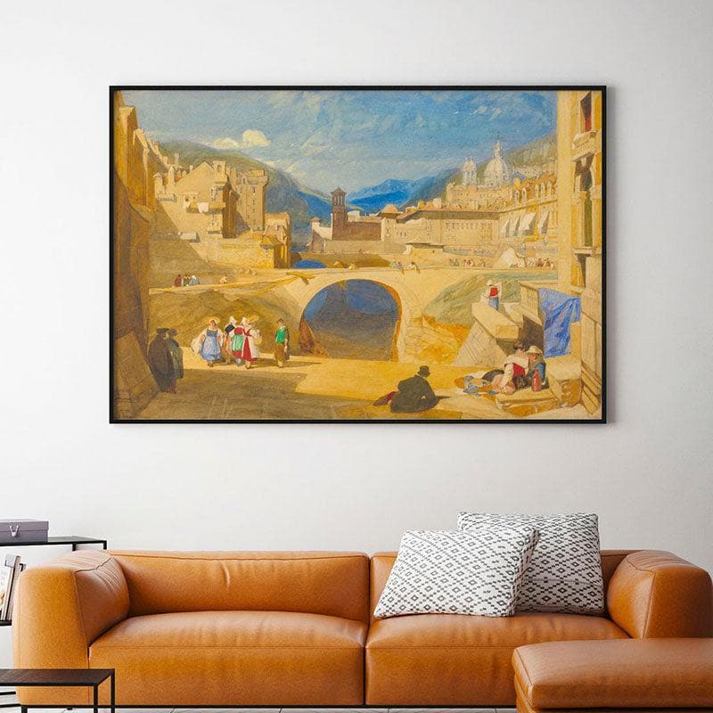 Wall Art & Paintings - Bridge In A Continental Town Wall Painting - Black Frame