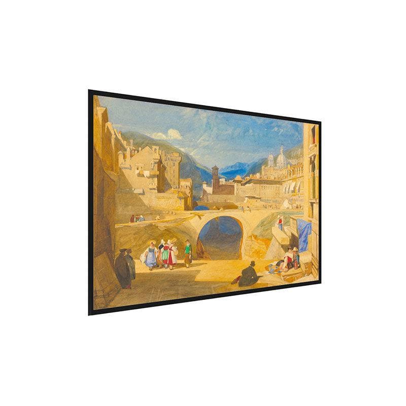 Wall Art & Paintings - Bridge In A Continental Town Wall Painting - Black Frame