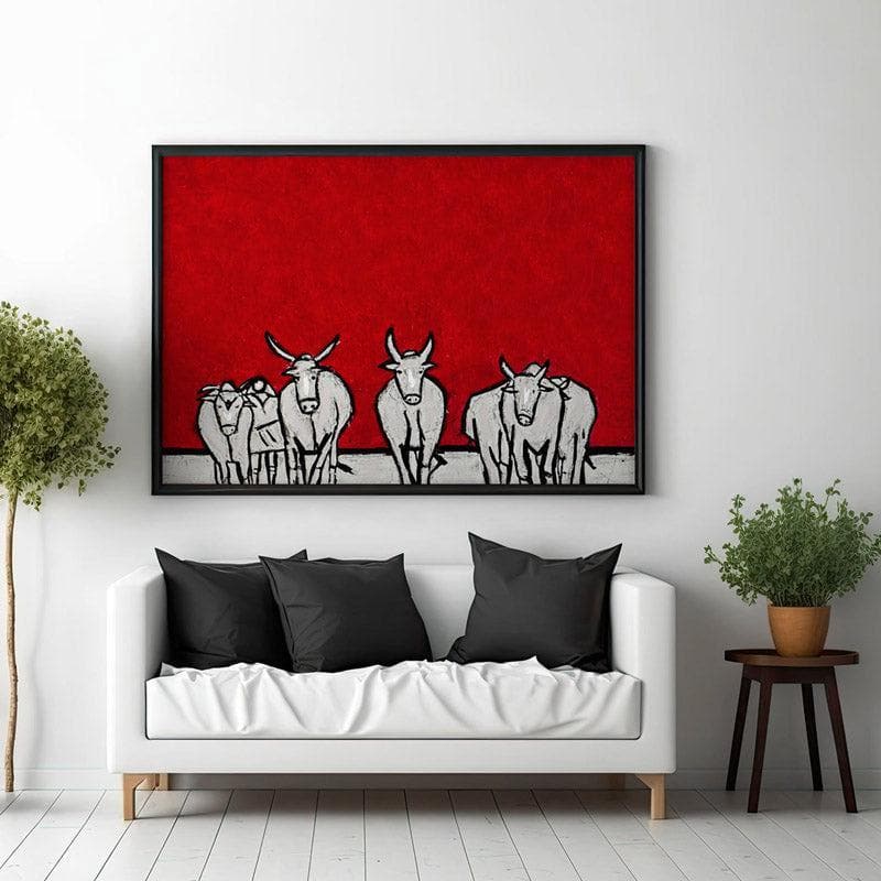 Wall Art & Paintings - Cattle Herd Horizon Wall Painting - Black Frame