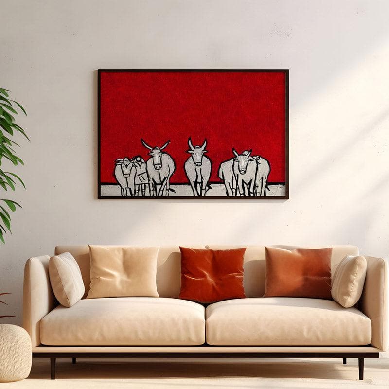 Wall Art & Paintings - Cattle Herd Horizon Wall Painting - Black Frame