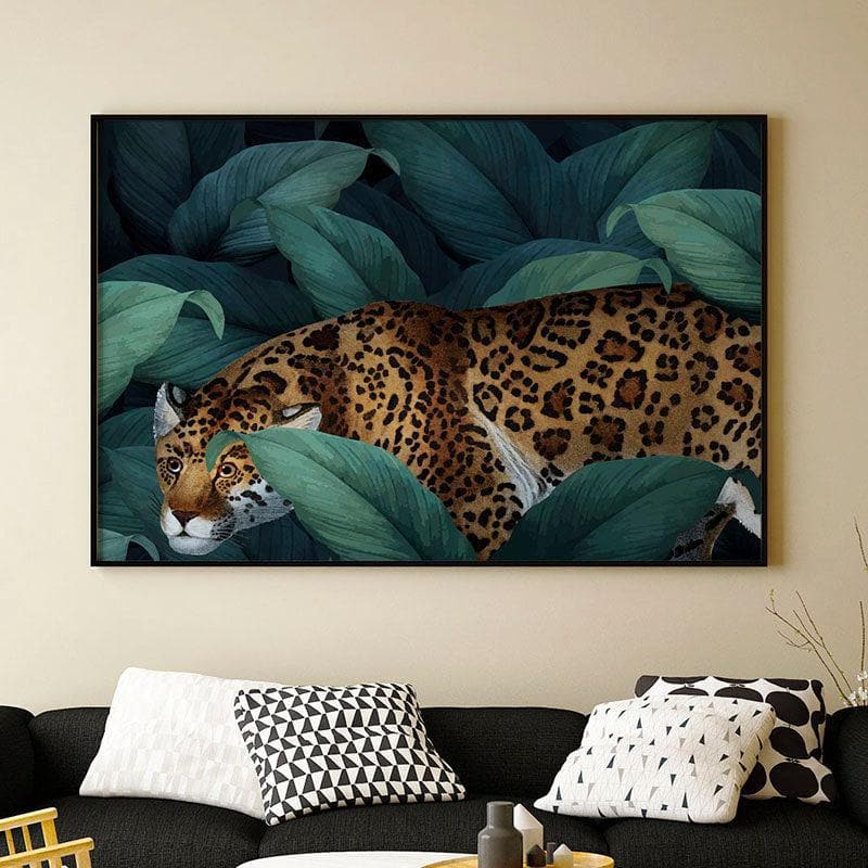 Wall Art & Paintings - Cheetah In Jungle Wall Painting - Black Frame