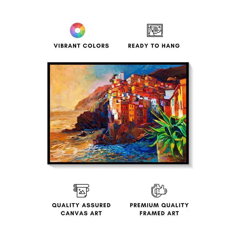 Buy Cinque Terre Coast Wall Painting - Black Frame Wall Art & Paintings from Vaaree