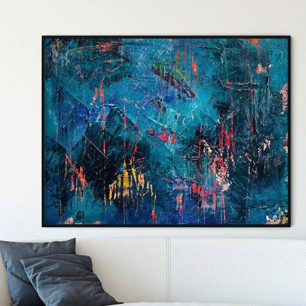 Wall Art & Paintings - Cobalt Blue Abstract Painting - Black Frame