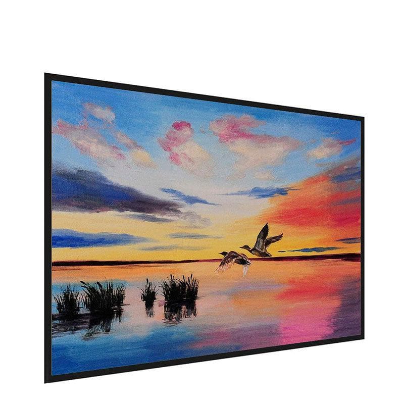 Buy Cranes At Sunset Wall Painting - Black Frame Wall Art & Paintings from Vaaree