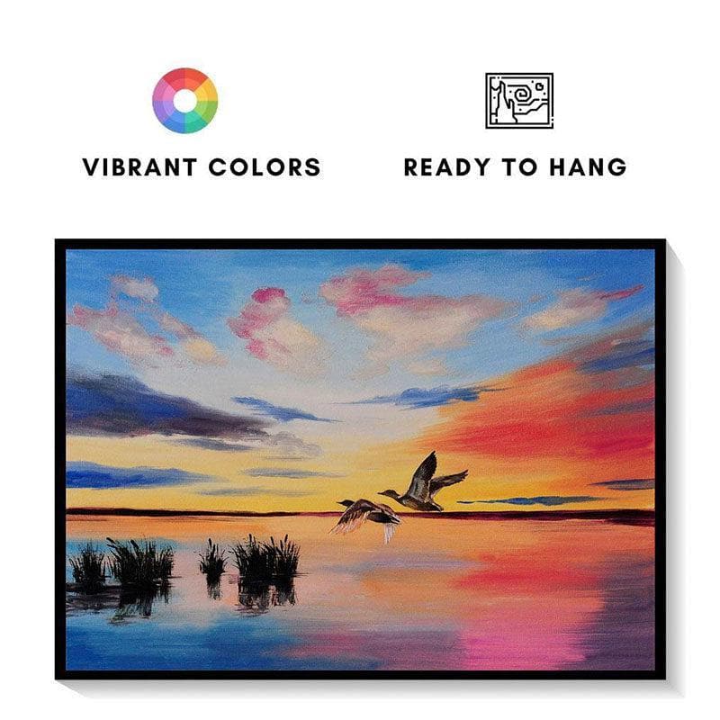 Wall Art & Paintings - Cranes At Sunset Wall Painting - Black Frame