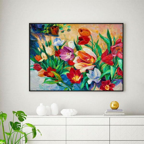 Wall Art & Paintings - Dancing Flowers Wall Painting - Black Frame