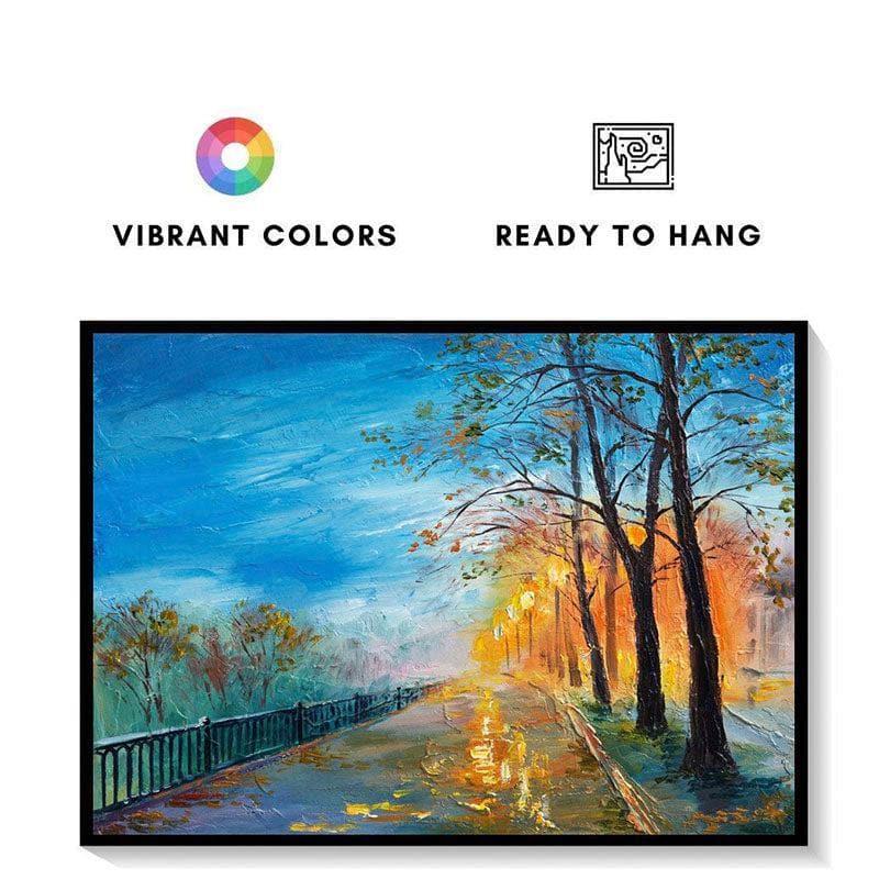 Wall Art & Paintings - Evening Autumn Street Wall Painting - Black Frame