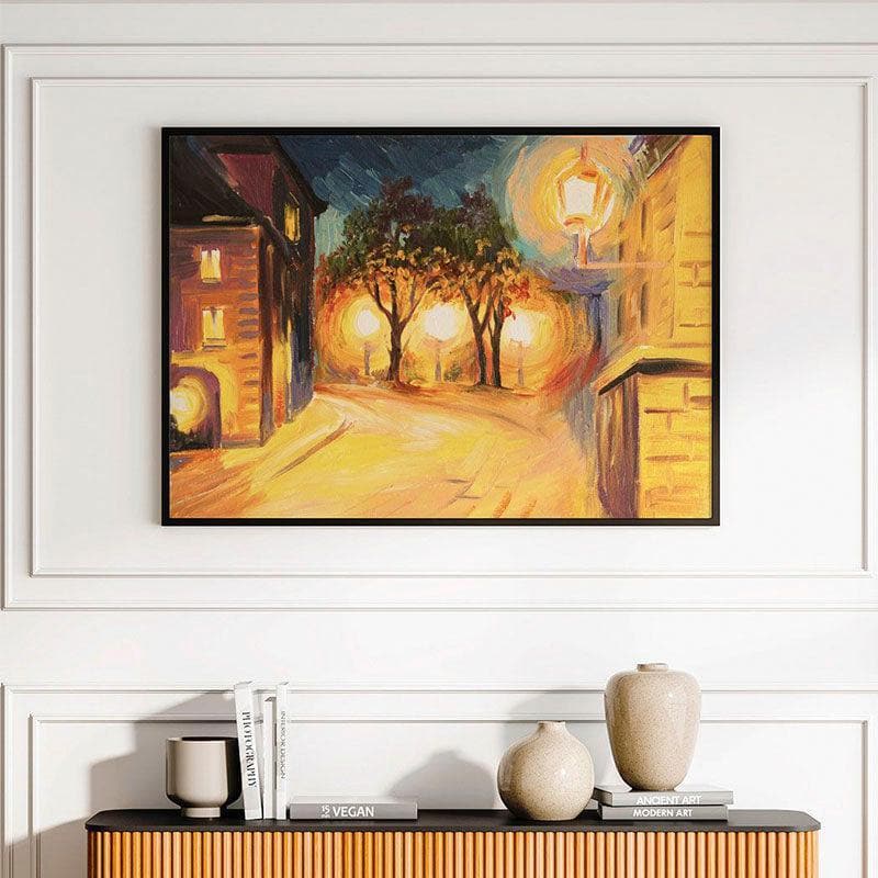 Wall Art & Paintings - Evening Street In Paris Wall Painting - Black Frame