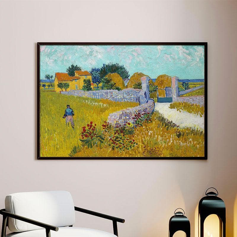 Wall Art & Paintings - Farmhouse In Provence Wall Painting - Black Frame