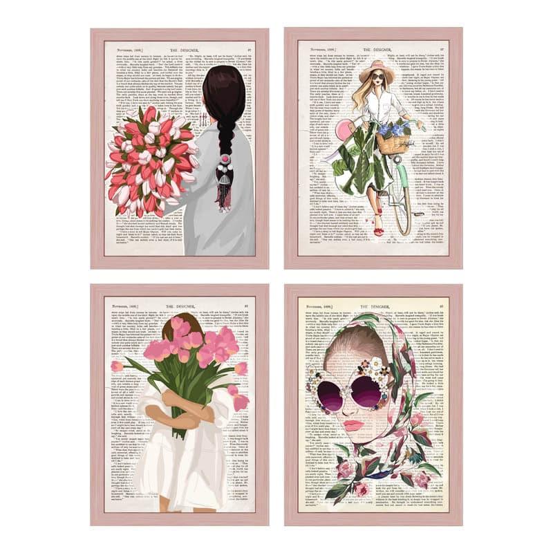 Wall Art & Paintings - Feminine Grace Glow Wall Art - Set Of Four