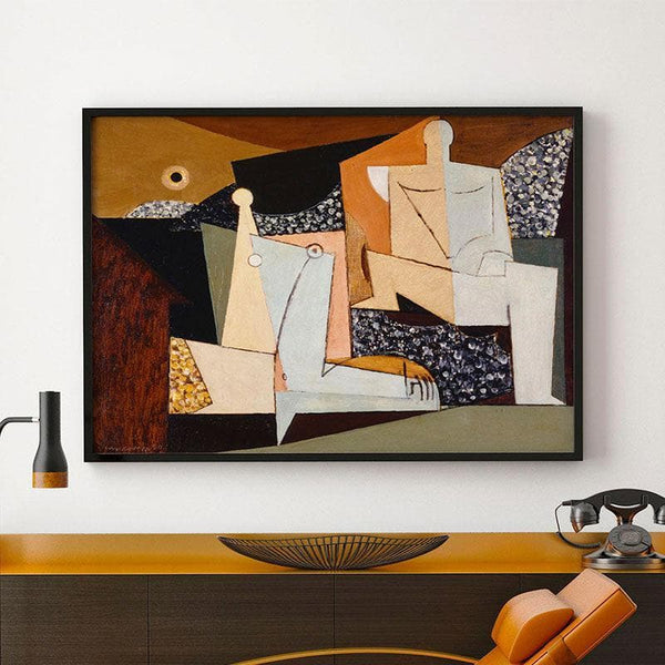 Wall Art & Paintings - Figures On A Beach Canvas Painting - Black Frame